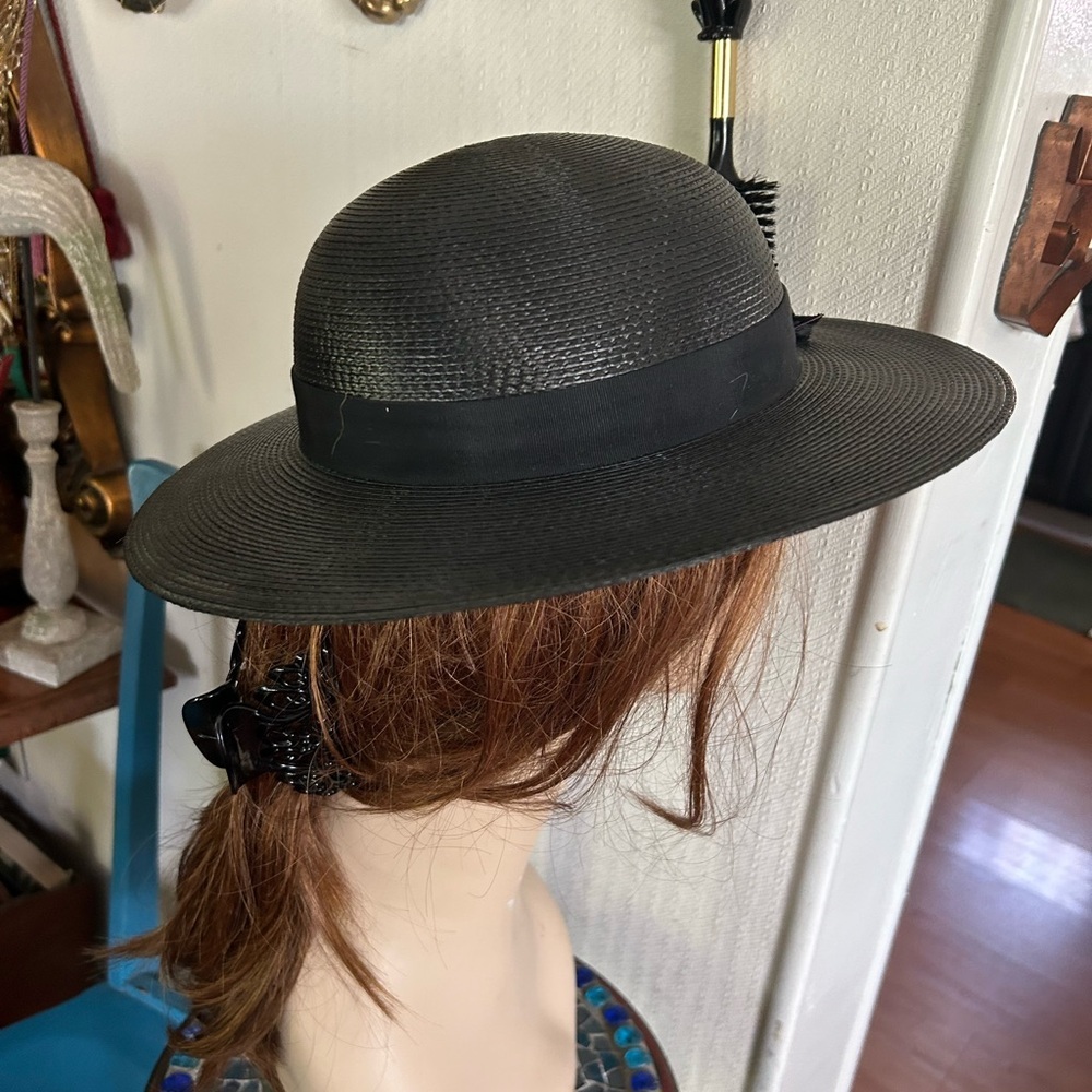 Vintage Black Straw Wide Brim Hat - image 6